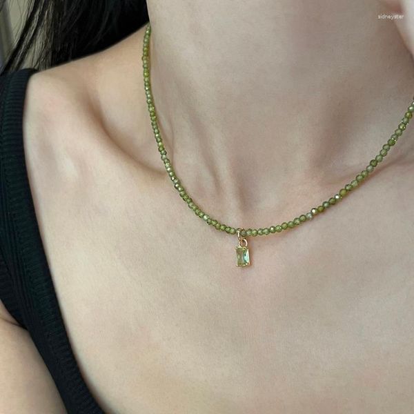 

choker minar fashion 14k real gold plated copper rectangle cz cubic zircon green color crystal glass pendant necklaces for women, Silver