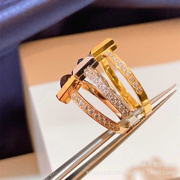

high-quality tiffay double t ring women's new t1 smooth narrow edition with diamonds small group overlay light luxury letter couple, Silver