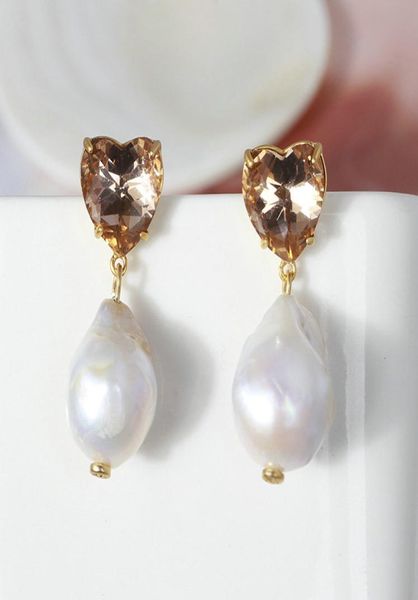 

real gold plated heart crystal t drop stud b natural pearl earrings brand letter earrings3551382, Silver
