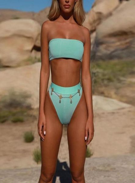 

women039s swimwear womens 2 piece bikini set strapless bandeau removable pad swimsuit high waist thong solid color bathing5550558, White;black