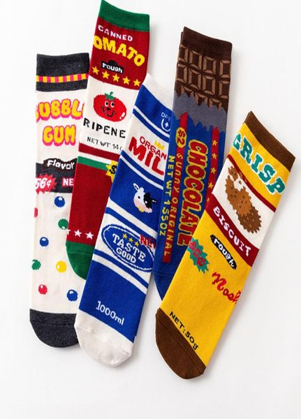 

new original design novelty funny cartoon female socks print milk tomato food women art cotton socks autumn5041538, Black;white