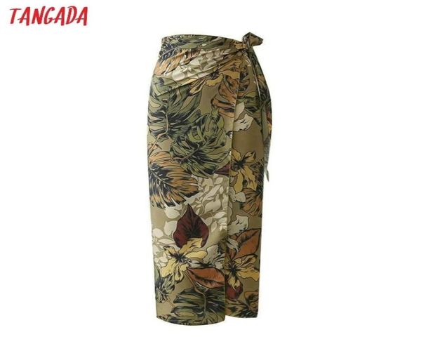 

tangada women flower print pencil skirts beach bow tie mid calf lenght fashion ladies brand vintage high waist skirts xd234 y200323566931, Black