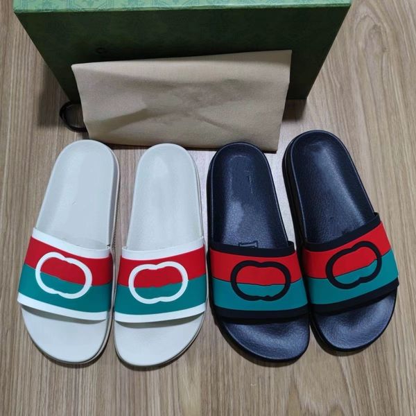 

designer slipper interlocking slide sandal for men women's green red striped luxury flat rubber sandals italy luxurys summer pool slipp, Black