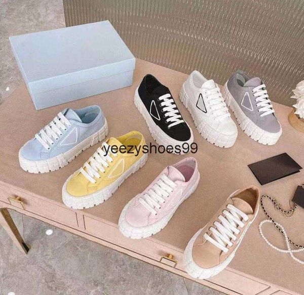 

designer women nylon casual prada prad shoes gabardine classic canvas sneakers brand wheel lady stylist trainers fashion platform solid heig, Black