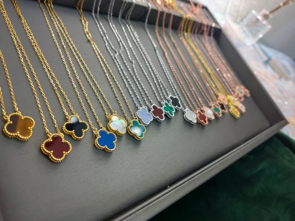 

vintage brand designer pendant necklace s925 sterling silver mother of pearl four leaf clover charm choker with box party gift