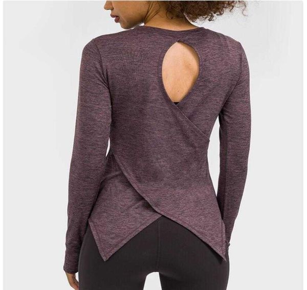 

yoga hollow out beautiful back slim fit bandage long sleeve sports running fitness blouse gym clothes women shirt2720646, White;red
