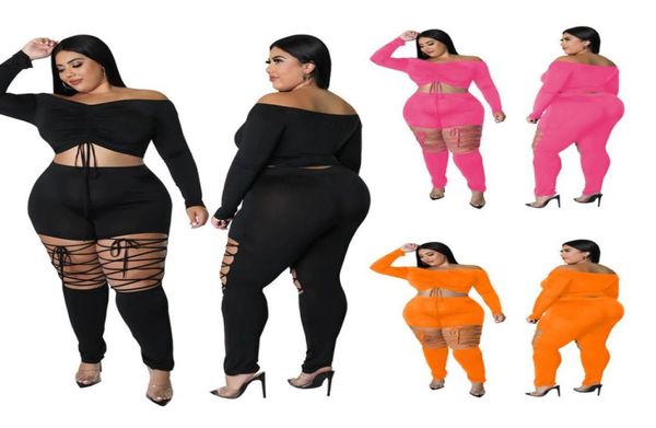 

women039s tracksuits plus size women039s solid color off shoulder open back drawstring strap hollowed out pants two piece se7562306, Gray