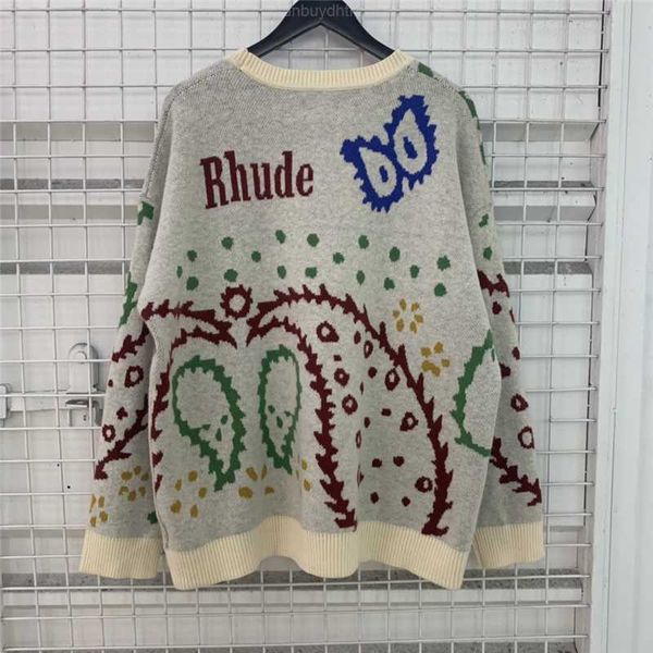 

rhude knitted sweater men women vintage apricot cashew jacquard rhude sweatshirts, White;black