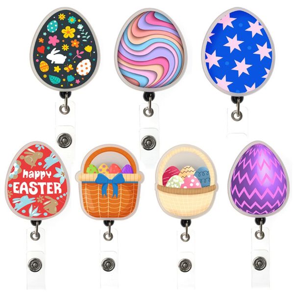 

5 pcs/lot fashion key rings easter egg basket acrylic retractable holiday badge holder nurses doctors id name card for healthcare worker acc, Slivery;golden