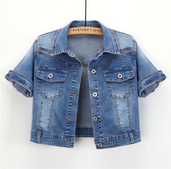 

denim jacket women short sleeve jean jacket woman elastic comfortable denim coat chaqueta vaquera mujer veste jeans femme 2203108761433, Black;brown