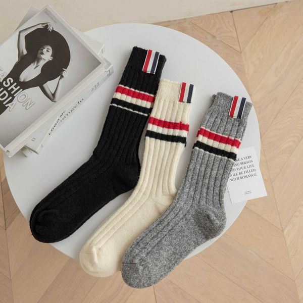 

loose autumn and winter cashmere mid length stockings for children's ins trendy stripe labels stacked stockings thickened insulation st, Black;white