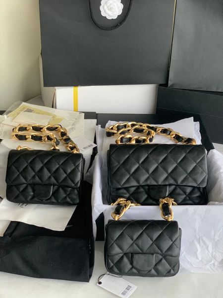 

10a big gold&leather chain sheepskin leather hobo chip authentication shoulder bag women black handbags ladies composite tote bag clutch fem