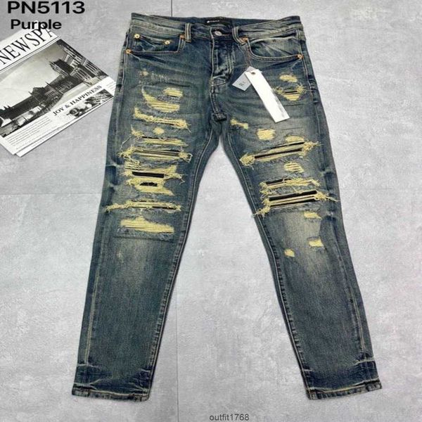 

purple spring slim fit feet long fashion europe station embroidered jeans for men's pants, Blue