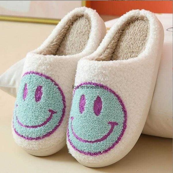

winter women smiley slippers fluffy faux fur smile face household soft shoes for indoor female outdoor 2023 five, Black