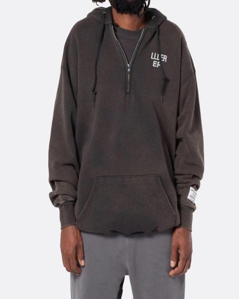 

22fw usa vintage washed print hoodie fashion autumn winter skateboard half zipper hooded sweatshirt4883018, Black;brown