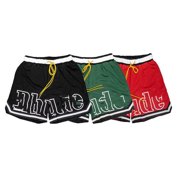 

rhude american high street sports shorts men's out wear fashion brand loose hip hop basketball pants mesh pants, White;black