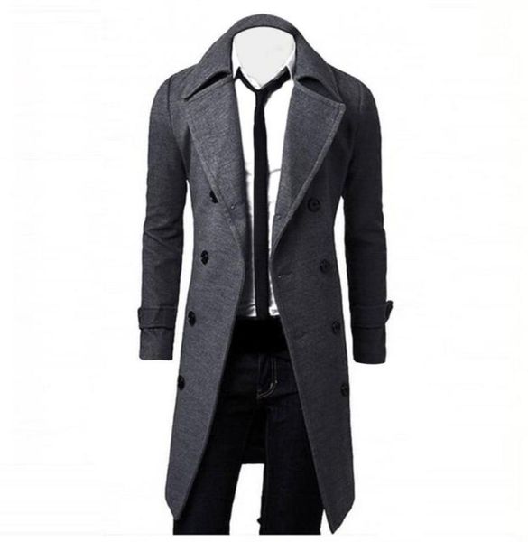 

coat men blends slim erkek mont stylish trench coat double breasted long jacket parka wool abrigo kaban hombre mantel herren8516453, Black