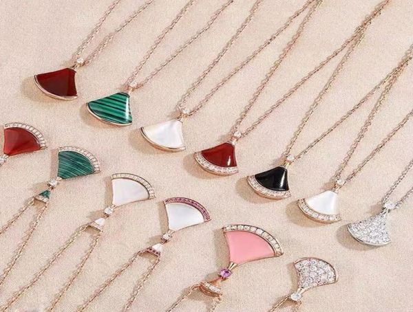 

luxury necklaces designer jewelry fan shape divas dream necklace red green chalcedony gold rose platinum chains for women trendy w4546729, Silver
