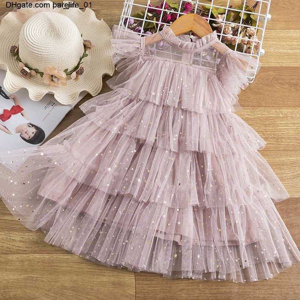 

girls princess mesh layers cake dresses for kids sequin elegant party tutu prom wedding, Red;yellow