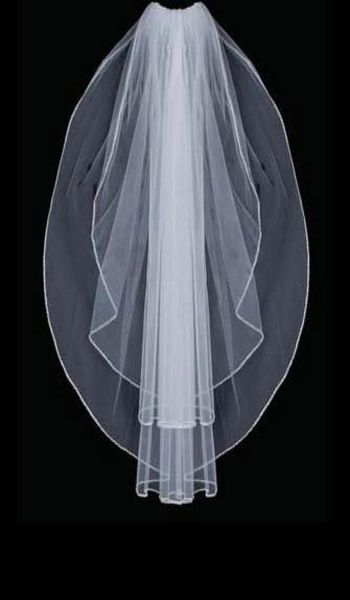 

silver opaque designer beaded edge wedding veil 045012349763279