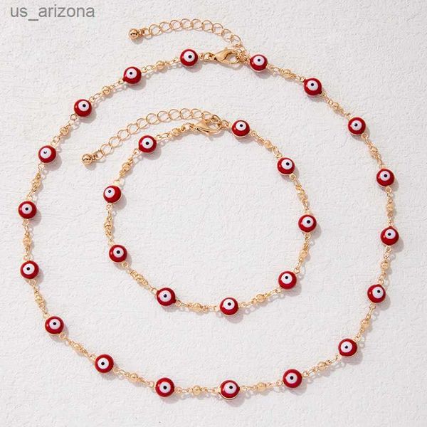 

tocona bohemian red charming eyes jewelry necklace bracelet set for womens geometric alloy metal adjustable jewelry set 23259 l230620, Silver