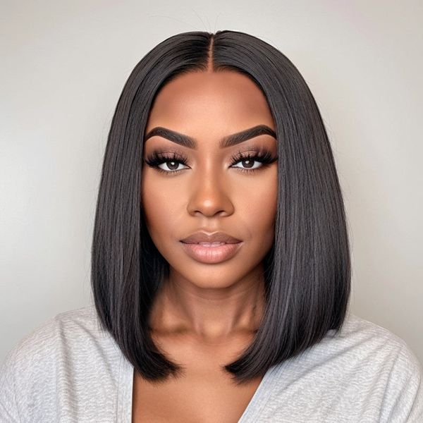 

5x5 Lace Closure Glueless Bob Straight Wig Brazilian Pre Plucked Beginner Friendly Human Hair Frontal Wig for Women, Black