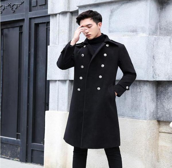 

autumn winter woolen coat men trench coats double breasted long sleeves overcoat men casual coat masculino fashion england black b2731196, Tan;black