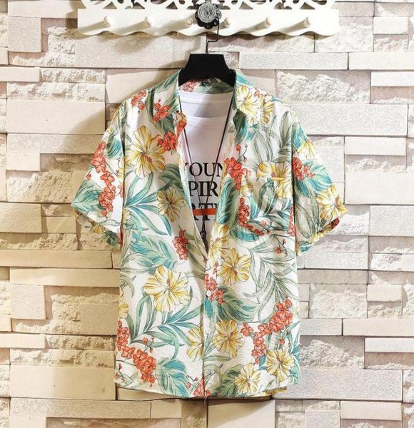 

summer men039s shortsleeved shirt hong kong style fashion casual beach loose lapel printed fishing clothes shirts3912657, White;black
