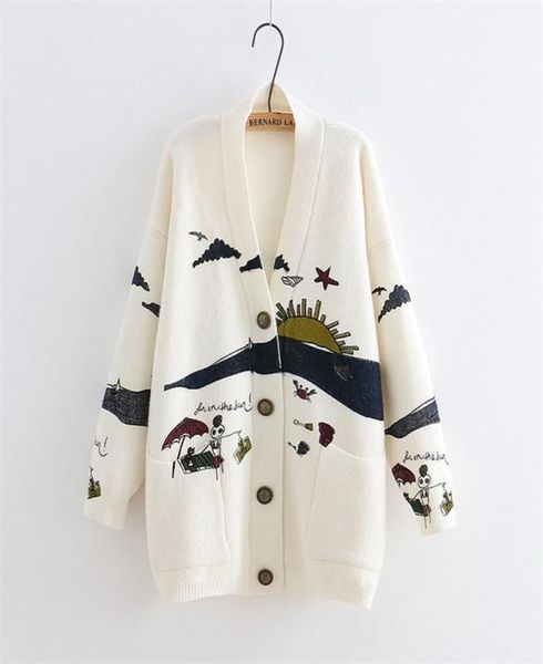 

yoyikamomo spring woman knitting new japanese mori girl vneck jacquard cardigan sweater winter y2008193043644, White;black