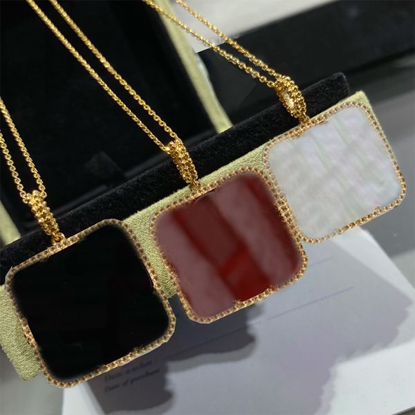 

pearly clover dangle necklace designer 18k golden plated cnc chain luxury classic necklaces women jewelry package with box, Silver