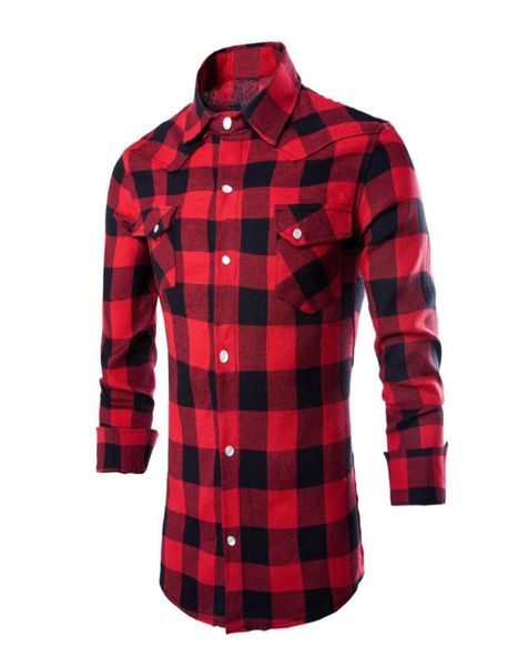 

whole mens fashion causal plaids checks shirts long sleeve turn down collar slim fits fashion shirts black red white xxl4199601, White;black