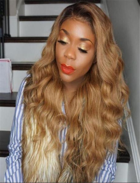 

1b 30 body wave ombre full lace wigs human hair two tone with baby hair glueless full lace wigs brazilian for women91413384994492, Black;brown