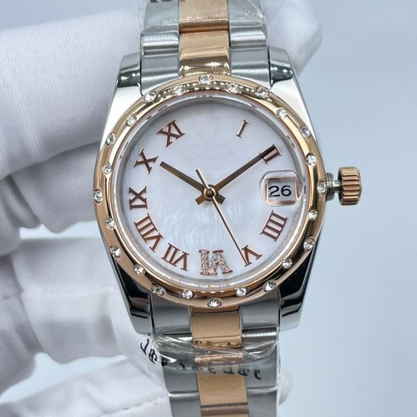 

watches womens watch 31mm automatic watch gold stainless steel woman 2813 movement diamond bezel lady ladies wristwatches, Slivery;brown