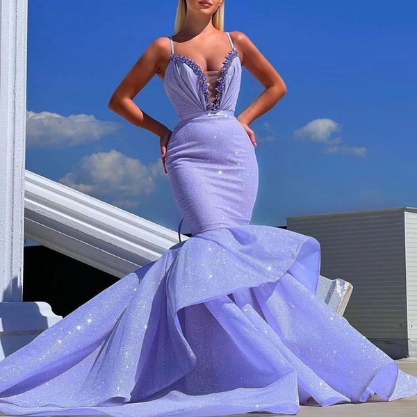 

sparkly lilac evening dresses spaghetti straps middle east mermaid prom gowns 2023 african party guest dresses for women, Black