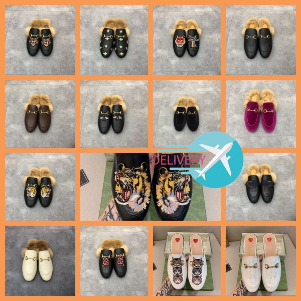 

mules leather slipper 100% real leather designer mules luxury size 34-46 women men jacquard leather slipper jumbo logo canvas flat shoes hor, Black