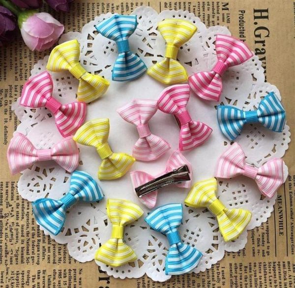 

100pcs lot 1 4 cute colorful stripe print small bow kids baby girls hair clips hairpins barrettes hair accessories gifts260i8781025, Slivery;white