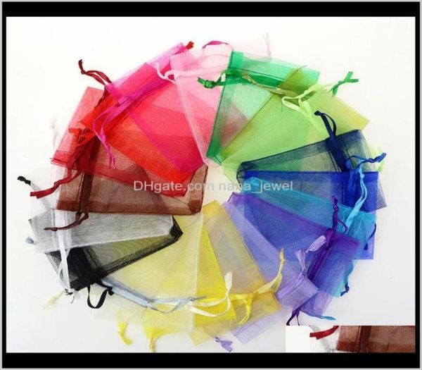 

whole 7x9cm jewelry bags mixed organza wedding party favor xmas gift bags purple blue pink yellow black with drawstring en t0c2333134, Pink;blue