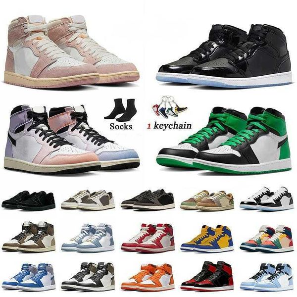 

with box 2023 jumpman 1 basketball shoes next chapter verse washed pink 1s lost found denim patent bred space jam dark mocha women mens trai
