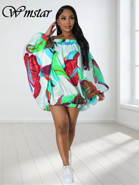 

urban dresses wmstar plus size women clothing dress off shoulder summer print loose fashion elegant mini wholesale dropshiping 230809, White;black