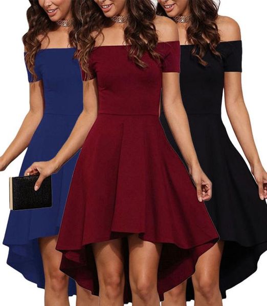 

women summer dress 2019 woman elegant evening robeshort sleeve word shoulder tuxedo big swing dress plus size s2xl4234789, White;black