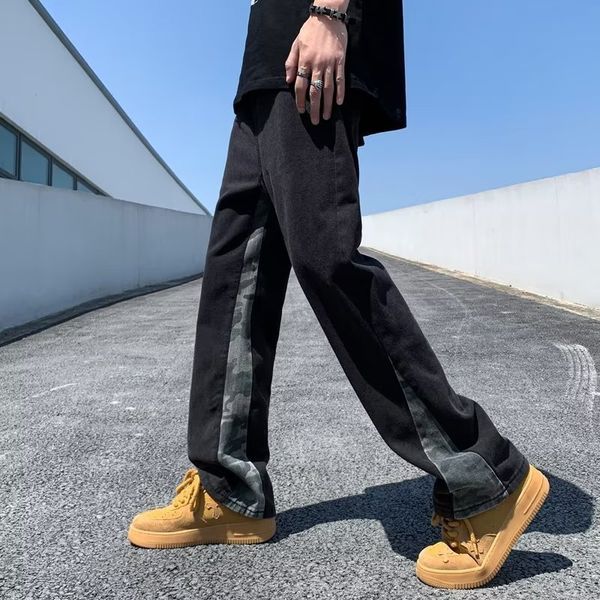 

mens jeans korean fashion black baggy flared y2k pants men clothing straight kpop casual women long trousers pantaloni uomo 230808, Blue