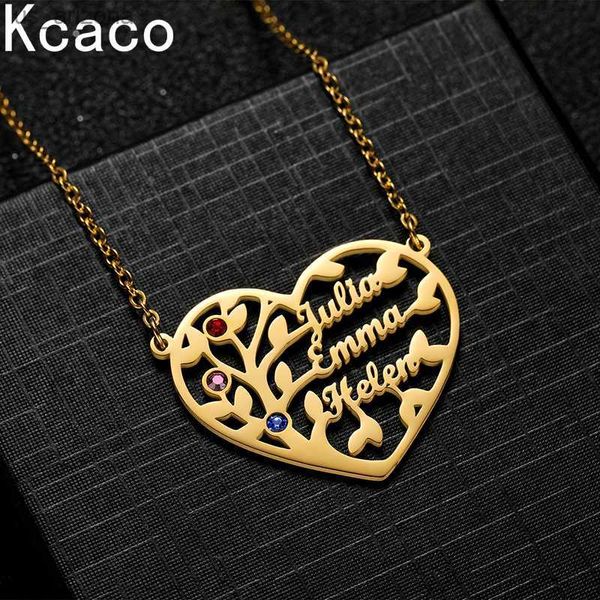 

life tree family 1-3 names pendant necklace personalized stainless steel heart nameplate with birthstone for women family gifts l230620, Silver