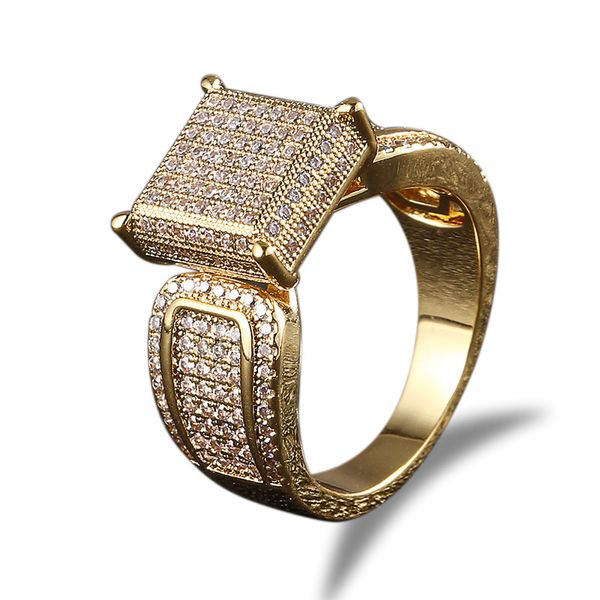 

wedding rings hip hop cz stone micro paved bling ice out big square finger rings men signet ring male rapper jewelry for men women nickle 23, Slivery;golden
