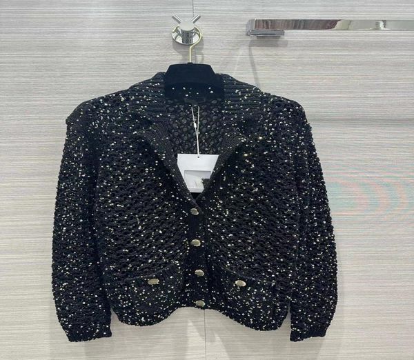 

milan runway jackets 2023 new spring summer lapel neck long sleeves women039s sweater high end jacquard cardigan designer coats4571437, Black;brown