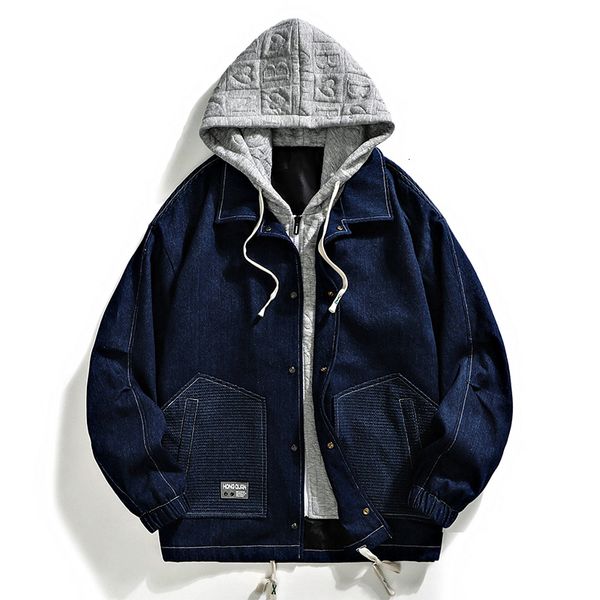 

mens jackets men denim jacket autumn fake twopiece hooded oversize retro fashion high street tactical coat trendy brand style 230808, Black;brown