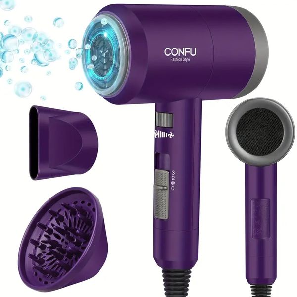

kf-3127 purple confu 1600w hair dryer: lightweight & portable for travel, salon & home use