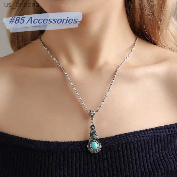 

bohemian vintages silver color turquoise pendant necklace and long earrings jewelry sets for women zn00021 l230620