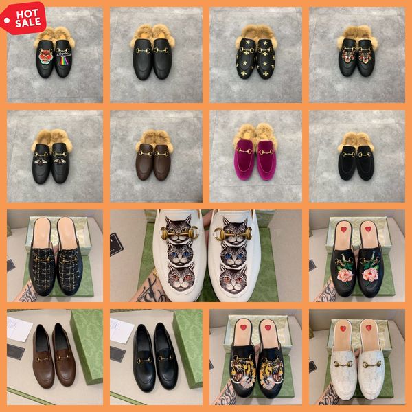 

2023 mules leather slipper real leather designer luxury women men jacquard leather slipper jumbo logo canvas flat shoes horsebit princetown, Black