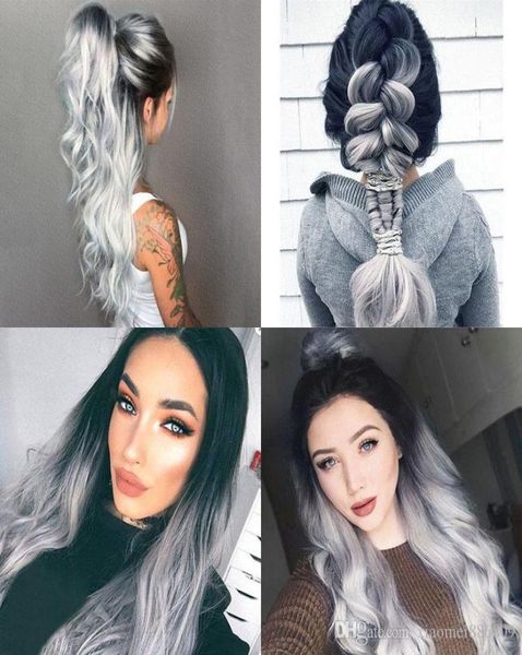 

white grey silver women beauty wig heat resistant synthetic hair long wavy wigs8674553, Black