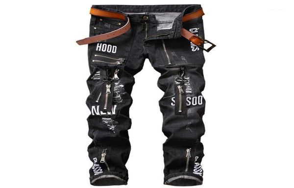 

men039s jeans sosoo fashion men streetwear ripped pants personality distressed patch denim trousers multi zippers patterns embr6543264, Blue